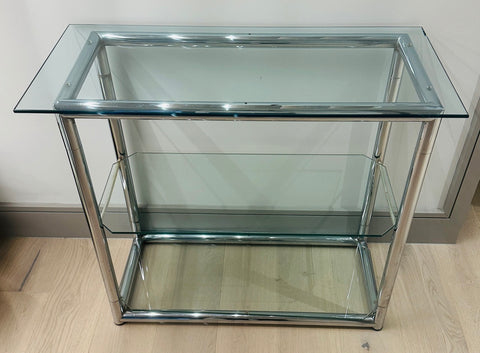 1970s Small Tubular Chrome & Glass Shelving Unit