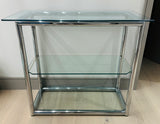 1970s Small Tubular Chrome & Glass Shelving Unit