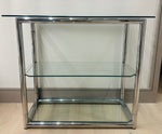 1970s Small Tubular Chrome & Glass Shelving Unit