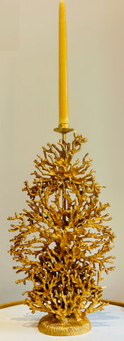 1990s French Galerneau for Galant Coral Gilded Candleholder