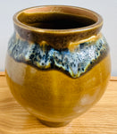 Contemporary Glazed Ceramic Browns & Blue Rustic Pottery Vase