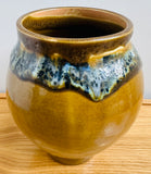 Contemporary Glazed Ceramic Browns & Blue Rustic Pottery Vase