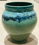 Contemporary Glazed Ceramic Green & Blue Rustic Pottery Vase