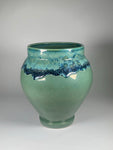 Contemporary Glazed Ceramic Green & Blue Rustic Pottery Vase