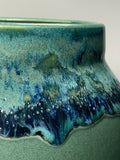 Contemporary Glazed Ceramic Green & Blue Rustic Pottery Vase