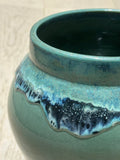 Contemporary Glazed Ceramic Green & Blue Rustic Pottery Vase