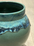 Contemporary Glazed Ceramic Green & Blue Rustic Pottery Vase