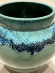 Contemporary Glazed Ceramic Green & Blue Rustic Pottery Vase