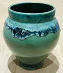 Contemporary Glazed Ceramic Green & Blue Rustic Pottery Vase