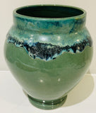 Contemporary Glazed Ceramic Green & Blue Rustic Pottery Vase