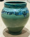 Contemporary Glazed Ceramic Green & Blue Rustic Pottery Vase