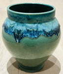 Contemporary Glazed Ceramic Green & Blue Rustic Pottery Vase