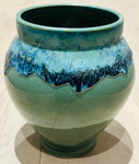 Contemporary Glazed Ceramic Green & Blue Rustic Pottery Vase