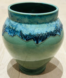 Contemporary Glazed Ceramic Green & Blue Rustic Pottery Vase