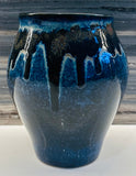 Contemporary Glazed Dark Blue Drip Ceramic Pottery Vase