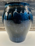 Contemporary Glazed Dark Blue Drip Ceramic Pottery Vase