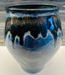 Contemporary Glazed Dark Blue Drip Ceramic Pottery Vase