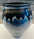 Contemporary Glazed Dark Blue Drip Ceramic Pottery Vase