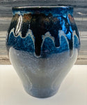 Contemporary Glazed Dark Blue Drip Ceramic Pottery Vase