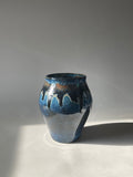 Contemporary Glazed Dark Blue Drip Ceramic Pottery Vase