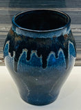 Contemporary Glazed Dark Blue Drip Ceramic Pottery Vase