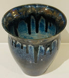 Contemporary Glazed Blue Drip Ceramic Pottery Vase