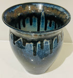 Contemporary Glazed Blue Drip Ceramic Pottery Vase