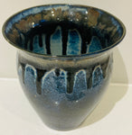 Contemporary Glazed Blue Drip Ceramic Pottery Vase