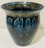 Contemporary Glazed Blue Drip Ceramic Pottery Vase