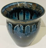 Contemporary Glazed Blue Drip Ceramic Pottery Vase