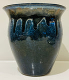 Contemporary Glazed Blue Drip Ceramic Pottery Vase