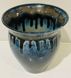 Contemporary Glazed Blue Drip Ceramic Pottery Vase