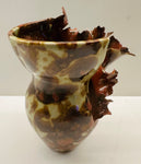 Contemporary Mottled Pinched Waved Glass Vase