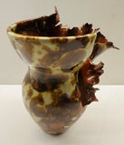 Contemporary Mottled Pinched Waved Glass Vase