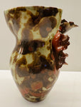 Contemporary Mottled Pinched Waved Glass Vase