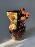 Contemporary Mottled Pinched Waved Glass Vase