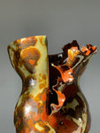 Contemporary Mottled Pinched Waved Glass Vase