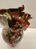 Contemporary Mottled Pinched Waved Glass Vase