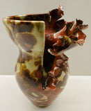 Contemporary Mottled Pinched Waved Glass Vase