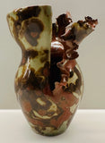 Contemporary Mottled Pinched Waved Glass Vase