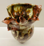 Contemporary Mottled Pinched Waved Glass Vase