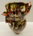 Contemporary Mottled Pinched Waved Glass Vase