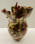 Contemporary Mottled Pinched Waved Glass Vase