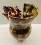 Contemporary Mottled Pinched Waved Glass Vase