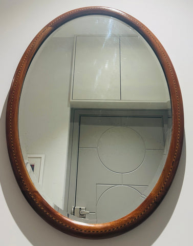 Antique 1910 Edwardian Mahogany & Inlaid Oval Bevelled Mirror