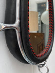 Vintage French Leather & Chrome Horse Collar Mirror