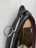 Vintage French Leather & Chrome Horse Collar Mirror