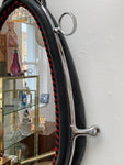 Vintage French Leather & Chrome Horse Collar Mirror