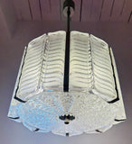 Large 1950s Austrian Kalmar Frosted Chevron Glass Chandelier