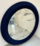 Large Antiqued Glass Blue Velvet Wall Mirror
